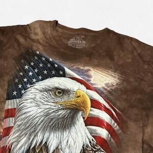The Mountain Men's 2XL T-Shirt Brown Tie Dye Eagle American Flag Graphic